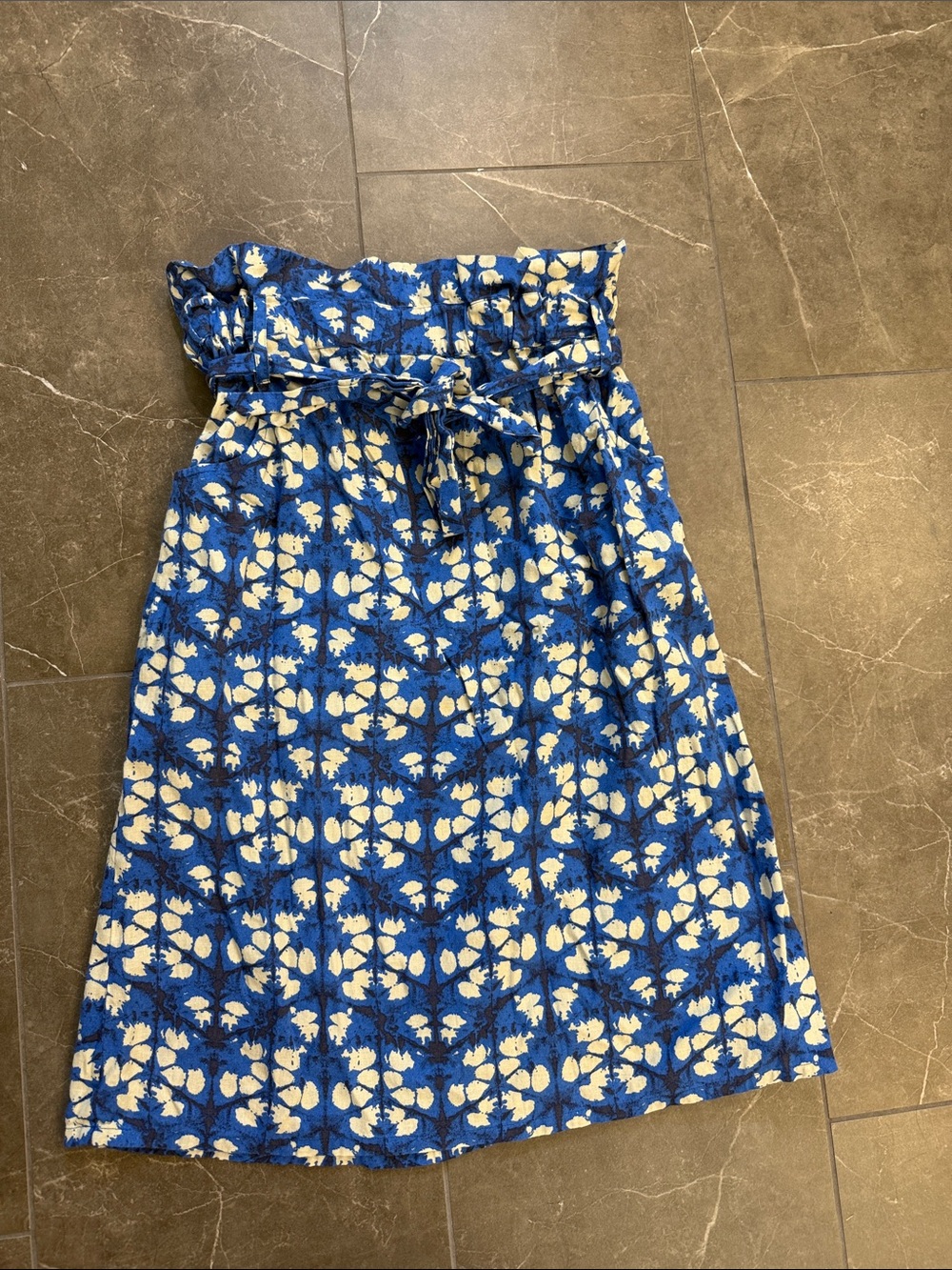 Bright Blue Floral Paperbag Midi Skirt with Self Tie